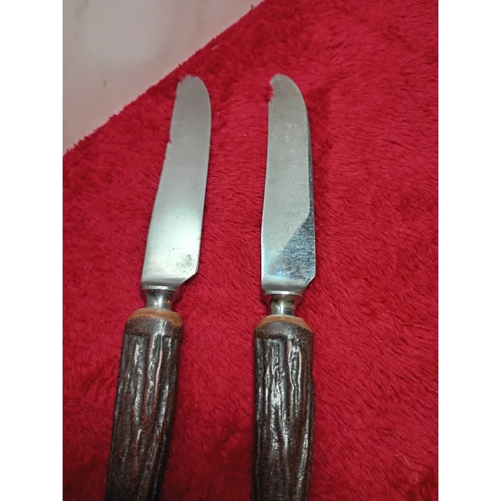 Set 2 Vintage F.A. Kirk Sheffield England Faux Stag Horn Knife Stainless Steel